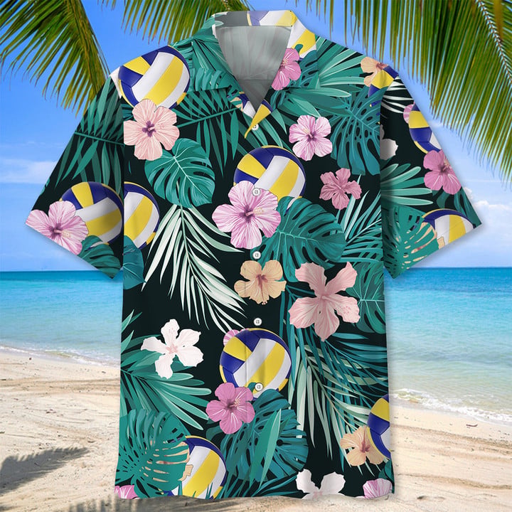 Volleyball american flag Flower Hawaiian Shirt, Volleyball Shirt, Sports Team Group Shirts HO2987