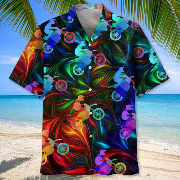Motocross Color Hawaiian Shirt, Short Sleeve Summer Vacation Beach Shirts for men HO3387