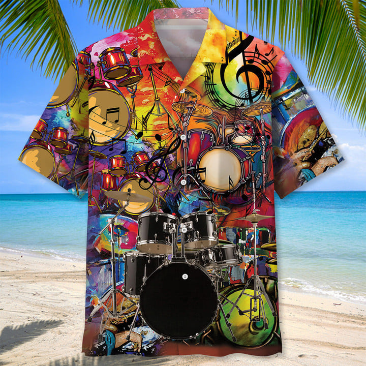 Drum Color Hawaiian Shirt, Short Sleeve Summer Vacation Beach Shirts for men HO3388