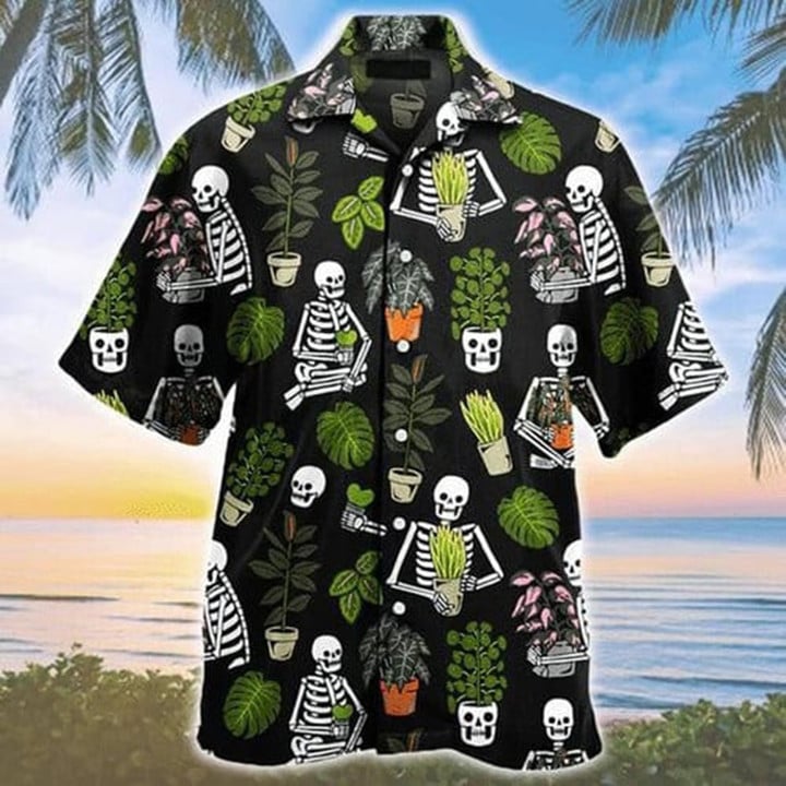 Beautiful Plant Potted Gardener Skull Pattern Hawaiian Shirt, Summer Hawaiian Shirt For Men And Women HO0290