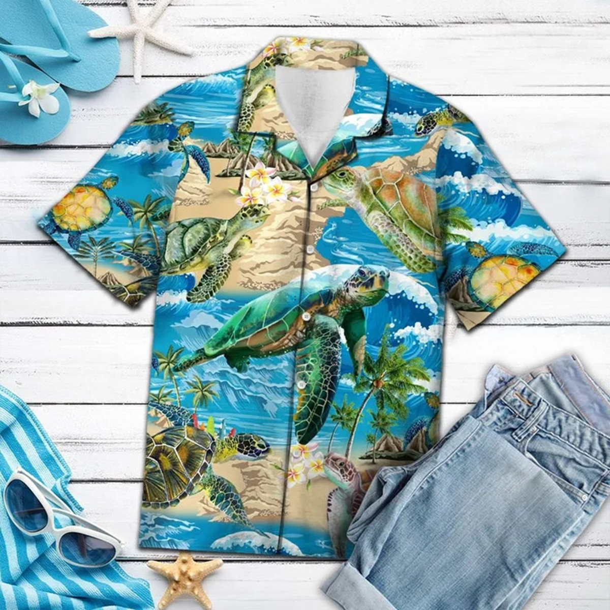 Appealing Turtle Beach Summer Vacation Pattern Hawaiian Shirt, Hawaiian 3d Funny Shirt HO3626