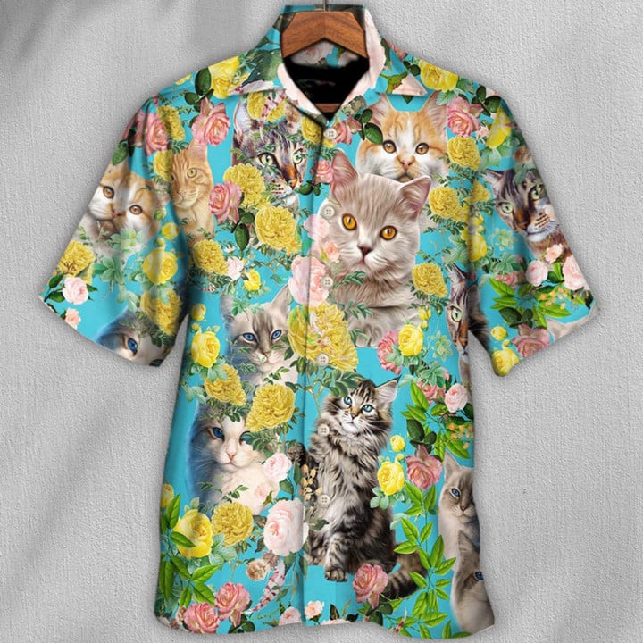 at With Flowers Hawaiian Shirt, Cat Lovers Gift, Summer Vibe Hawaiian Shirt For You, Hawaiian Shirt For Summer Vacation HO3586