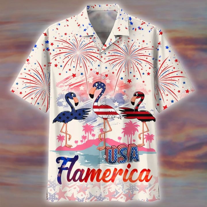 Usa Flamerica Hawaiian Shirt For 4th Of Jul, Summer Flamingo Aloha Beach Shirt For Men And Womens, Unisex Hawaiian Shirt HO3624