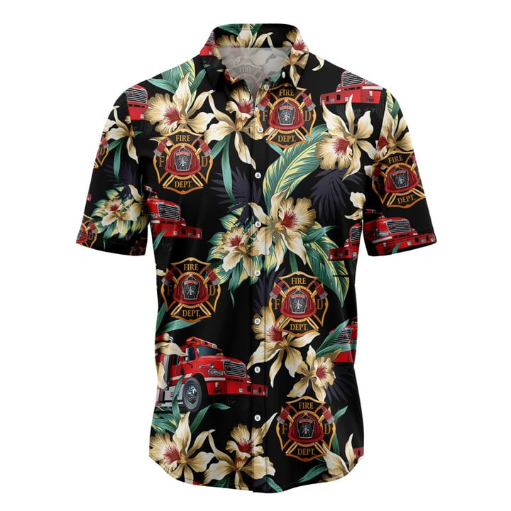 Firefighter Floral Vintage Hawaiian Shirt, Summer Hawaiian Shirts For Men, Women Aloha Beach Shirt, Aloha Shirt HO3547