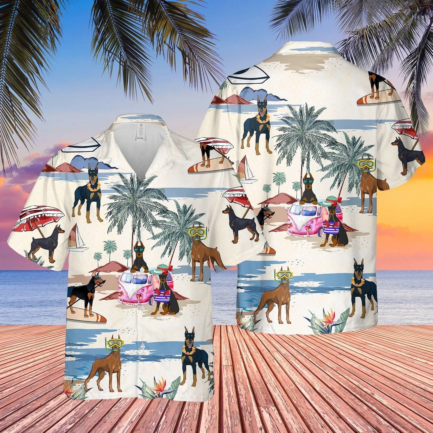 Doberman Pinscher Summer Beach Hawaiian Shirt, Short Sleeve Dog Full Print Aloha Beach Shirt HO0061