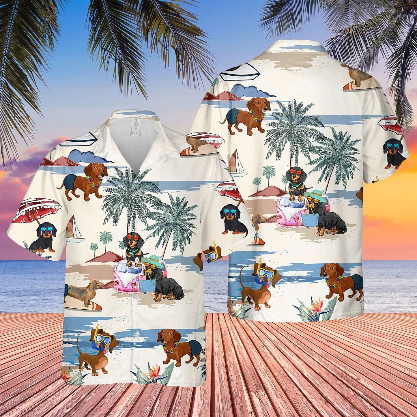 Dachshund Summer Beach Hawaiian Shirt, Short Sleeve Dog Full Print Aloha Beach Shirt For Men And Woman HO0142