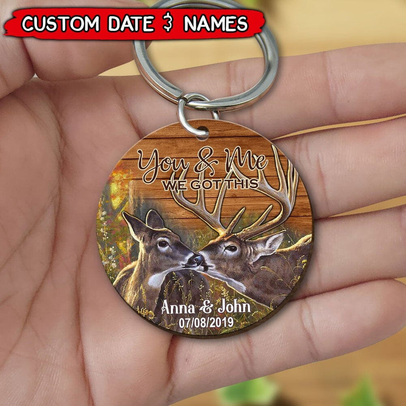 Personalized You And Me We Got This Wolf or Deer Couple Wooden Keychain KO0072
