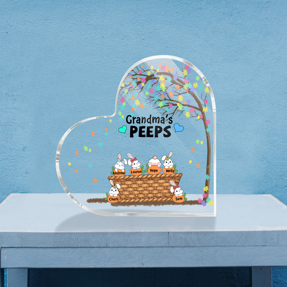Personalized Gift Heart Shaped Acrylic Plaque - Grandma's Peeps MI0509