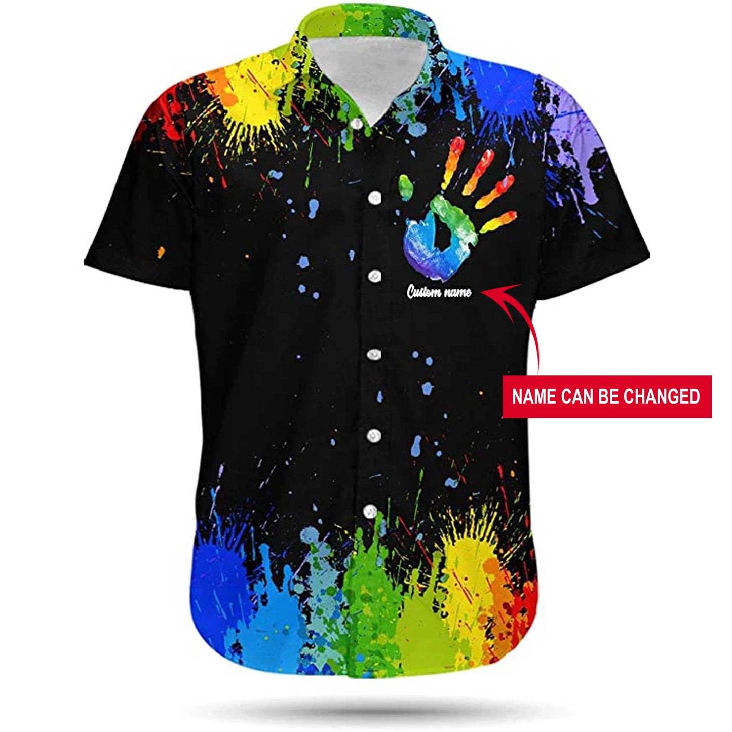 LGBT Custom Name Aloha Hawaiian Shirts For Summer, Personalized Hand Rainbow Paint Colorful LGBT Hawaiian Shirts HO3499