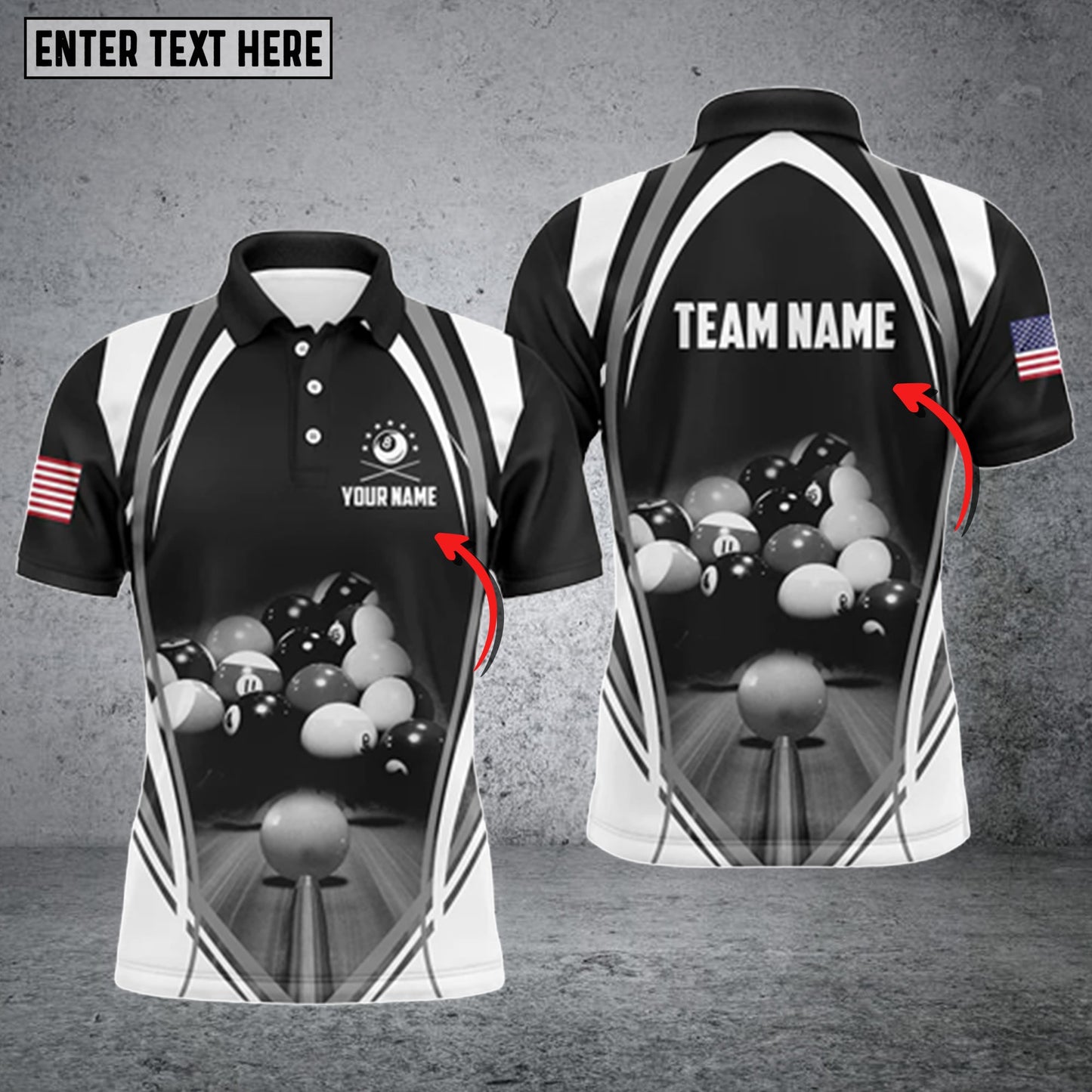 Lasfour Billiard Balls US Flag Black Personalized Name 3D Shirt BIA0589