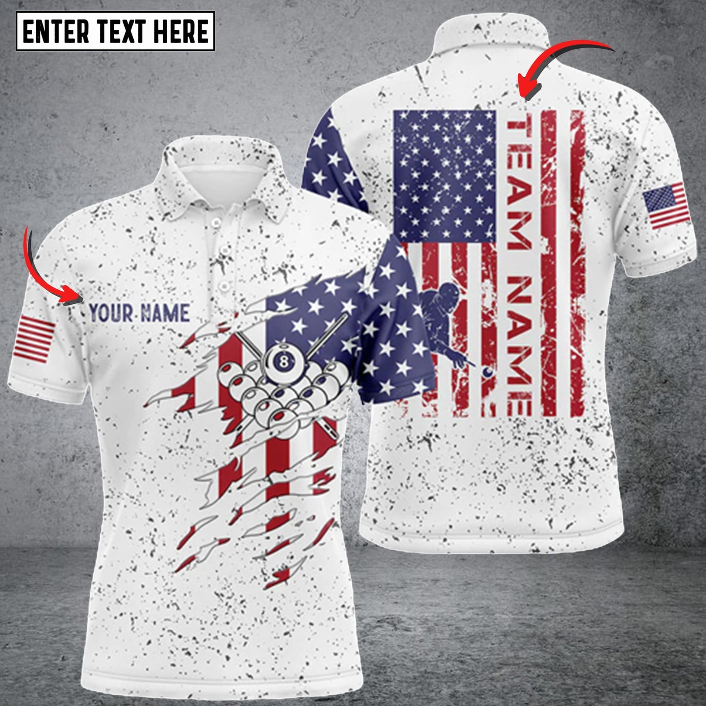 Lasfour Billiard Balls US Flag White Grunge Personalized Name 3D Shirt BIA0584
