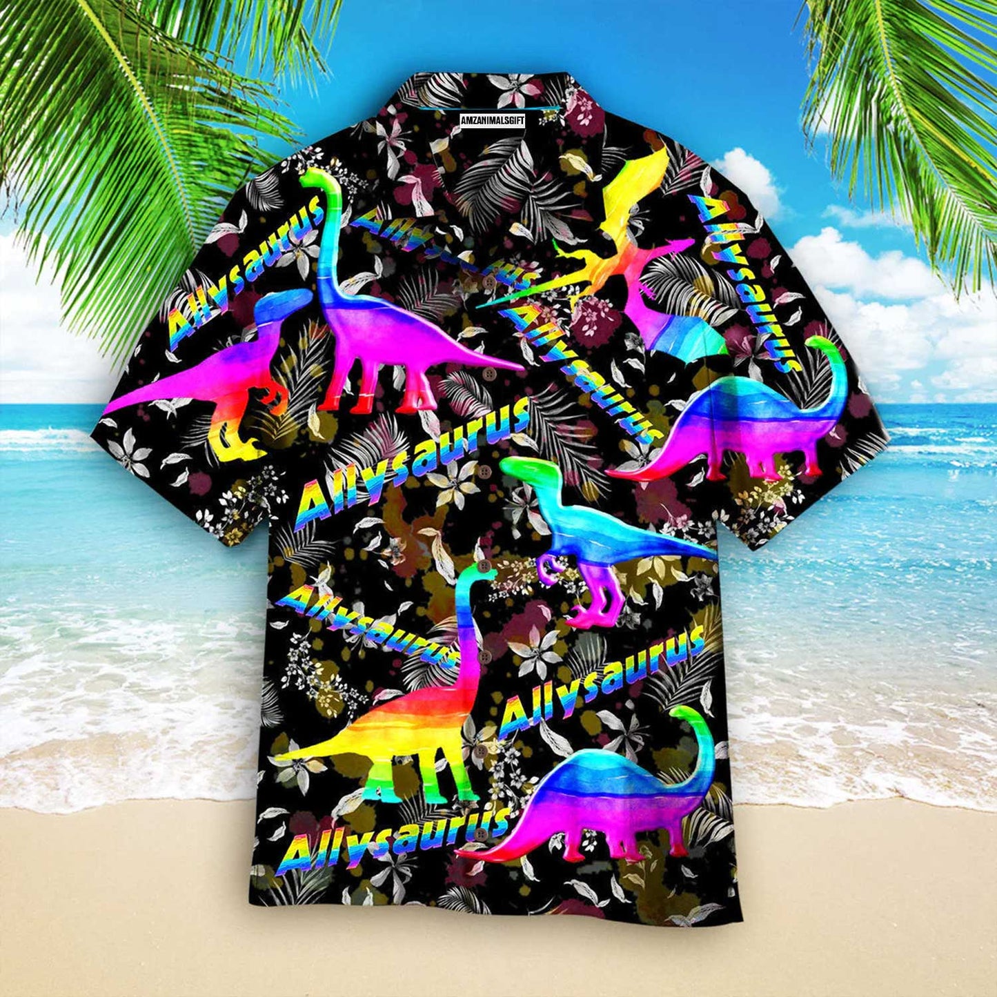 LGBT Aloha Hawaiian Shirts For Summer, Allysaurus Pride LGBT Ally Dinosaur Aloha Hawaiian Shirts For Men Women HO3467