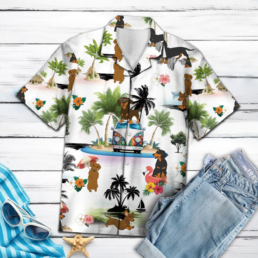 Dachshund Vacation Hawaii Shirt, Summer gift, Hawaiian Shirts for Men, Aloha Beach Shirt HO1036
