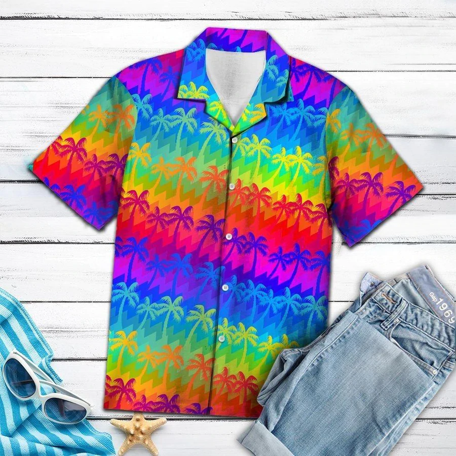 LGBT Hawaii Shirt Coconut Palm Tree LGBT Rainbow Color Hawaiian Aloha Shirt HO5501