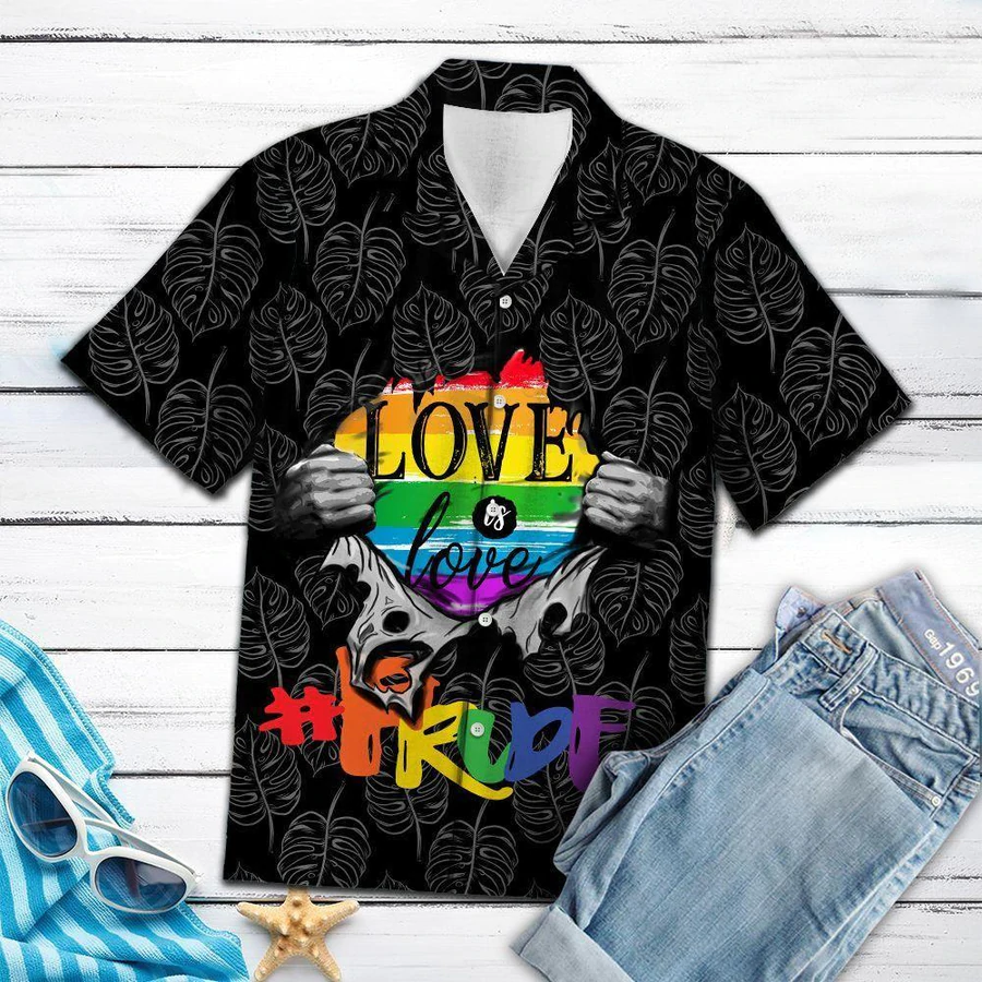 LGBT Hawaii Shirt Love Is Love Inside Black White Trpical Leafs Hawiian Aloha Shirt HO5505