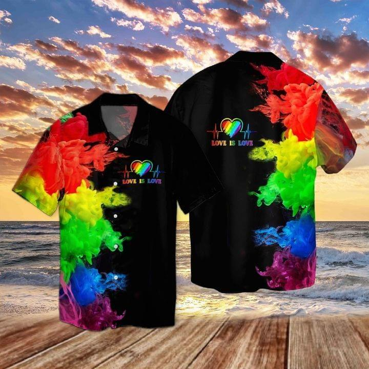LGBT Hawaiian Shirt Love Is Love Heartbeat Rainbow Smoke Hawaiian Aloha Shirt HO0400