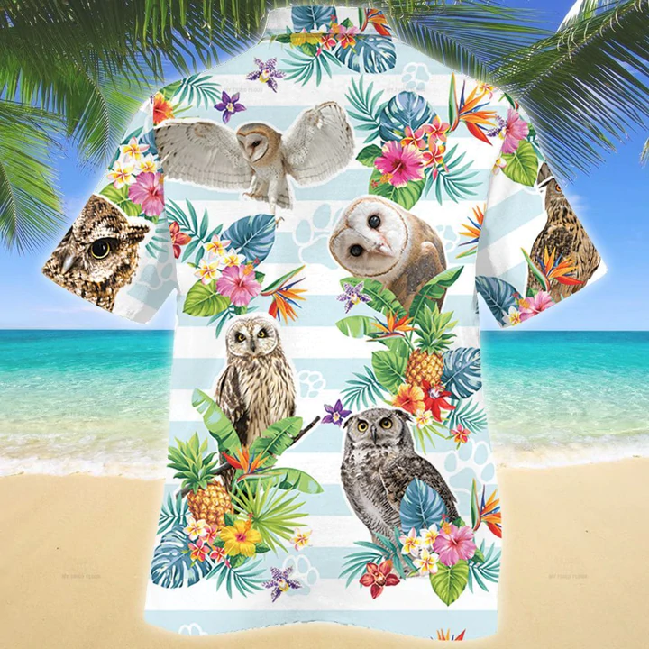 Owl Tropical Flower Hawaiian Shirt, Summer Men Hawaiian Shirts - Casual Button Down Short Sleeve Shirt HO2482