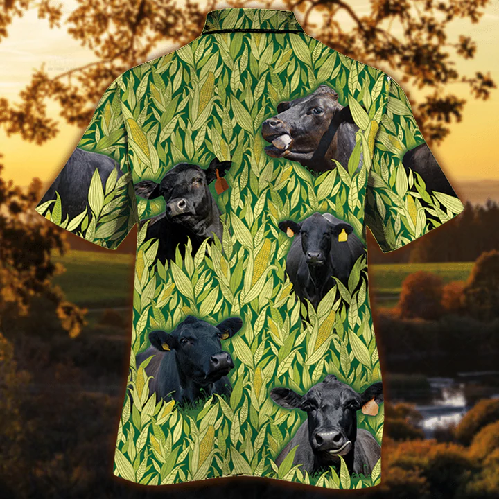 Vintage Farm Hawaiian Shirts for Men - Black Angus Hawaiian Shirt, Animals Button Down Mens Hawaiian Shirts HO2523