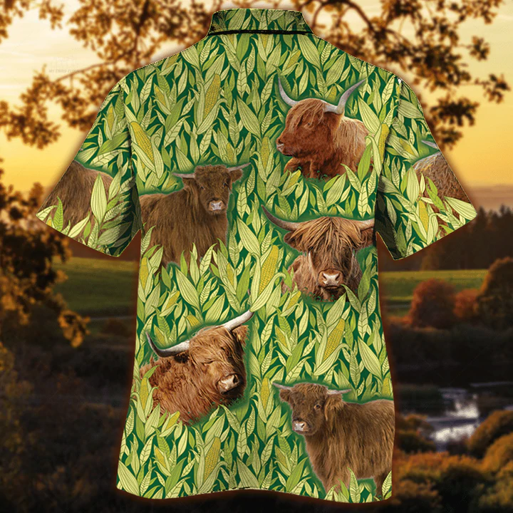 Highland Cattle Hawaiian Shirt, Vintage Farm Hawaiian Shirts for Men, Animals Button Down Mens Hawaiian Shirts HO2520