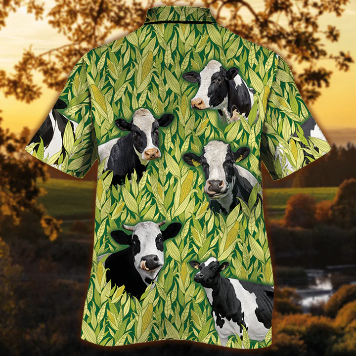 Holstein Friesian Cattle Lovers Corn Pattern Hawaiian Shirt for Men HO2515