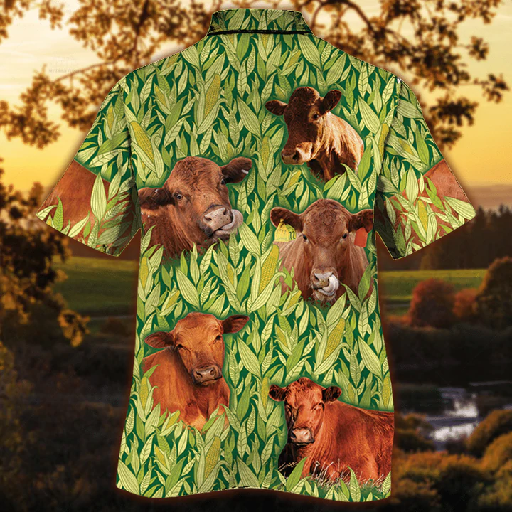 Red Angus Hawaiian Shirt, Vintage Farm Hawaiian Shirts for Men, Animals Button Down Mens Hawaiian Shirts HO0213