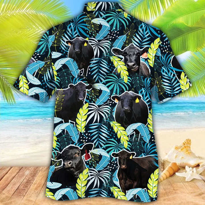 Black Angus Cattle Lovers Jungle Leaves Hawaiian Shirt, Hawaiian shirt Men, Women HO0218