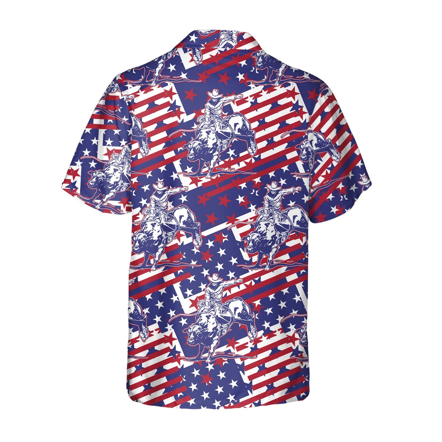 Rodeo Bull Rider Patriotic American Flag Hawaiian Shirt , Cowboys Button Down Summer Beach Dress Shirts HO2938