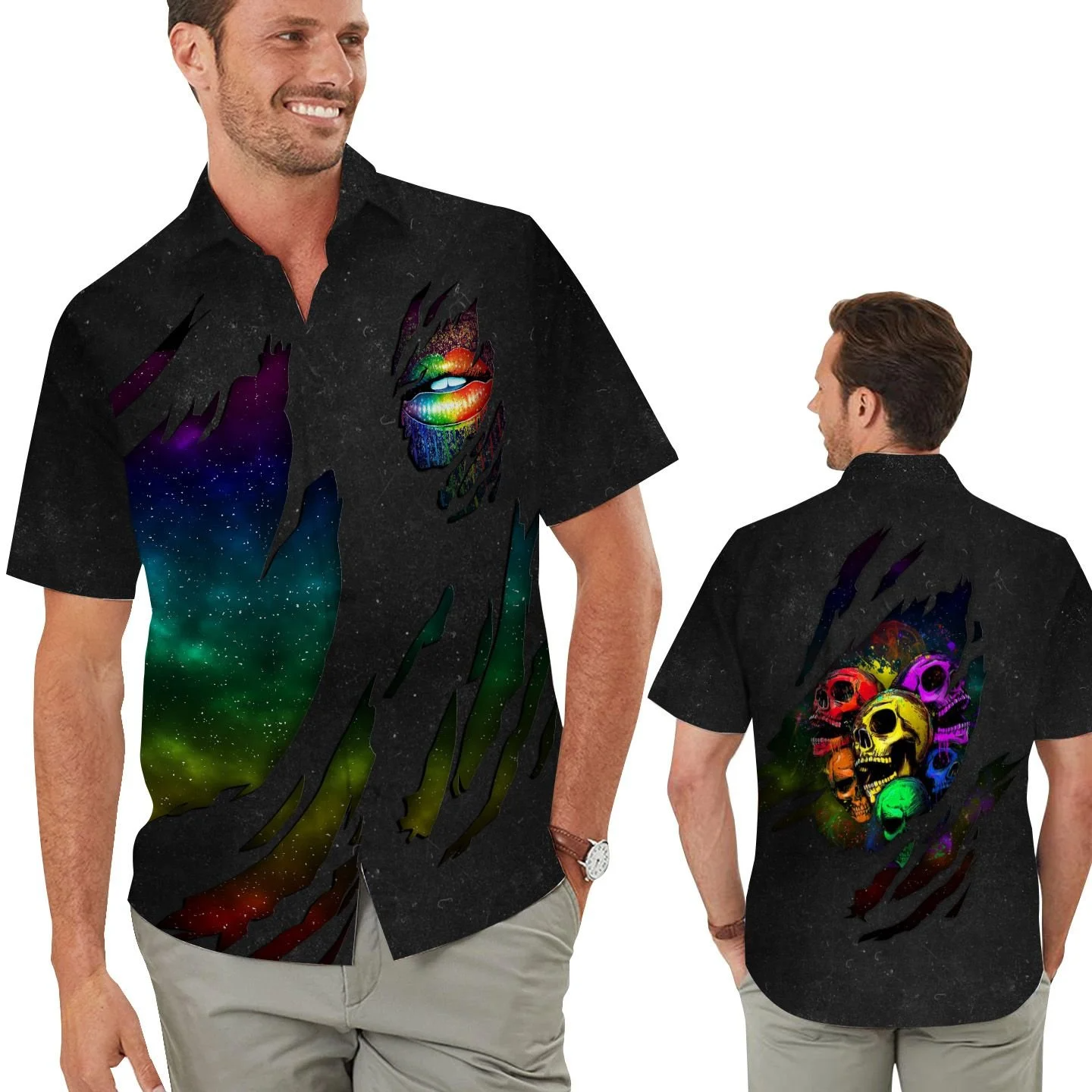 Lgbt Skulls Torn Fabric Men Hawaiian Shirt For Pride Month HO5516