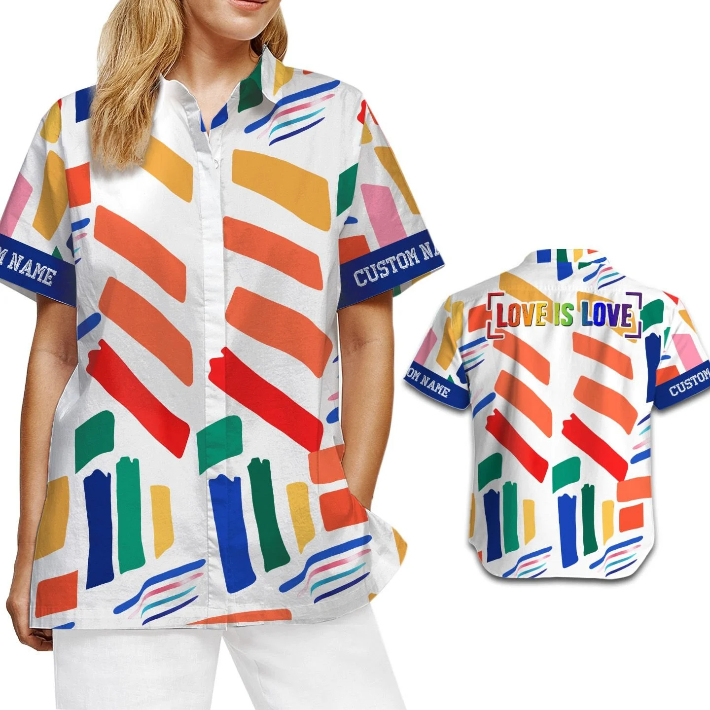 Personalized Hawaiian Shirt With Name, Love Is Love Rainbow, Lgbt Gay Lesbian Transgender Hawaiian Aloha HO5512