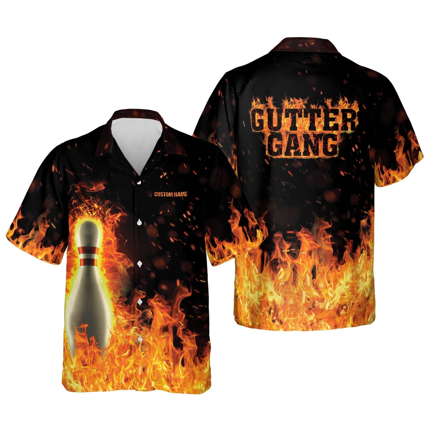 Personalized Flame Hawaiian Bowling Gutter gang Shirts for Men, Bowling Team Shirt, Bowling Gift HO2748