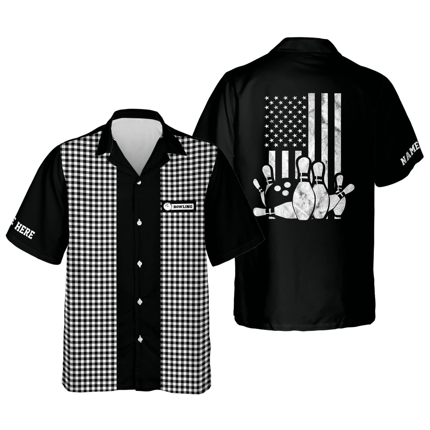 Custom USA Flag Patriotic Hawaiian Bowling Shirts, bowling Hawaiian Shirt for Men, Bowling team shirt HO2730