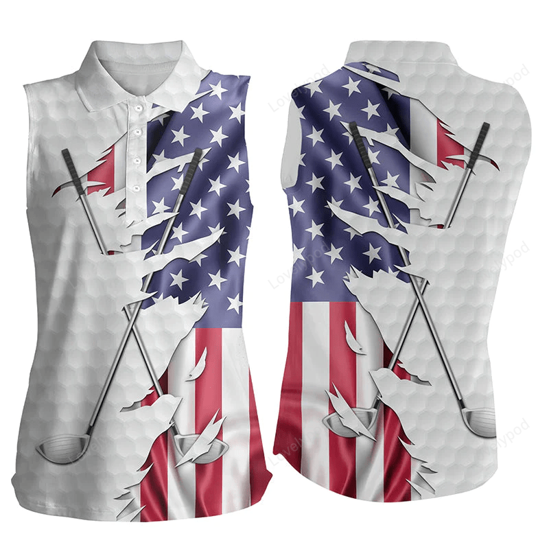 Red, white, and blue american flag womens sleeveless polo shirt patriotic golf performance shirts GY0227