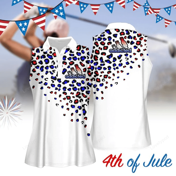 Addicted golf leopard american flag color women golf apparel, women short sleeve polo shirt, sleeveless polo shirt GY0241