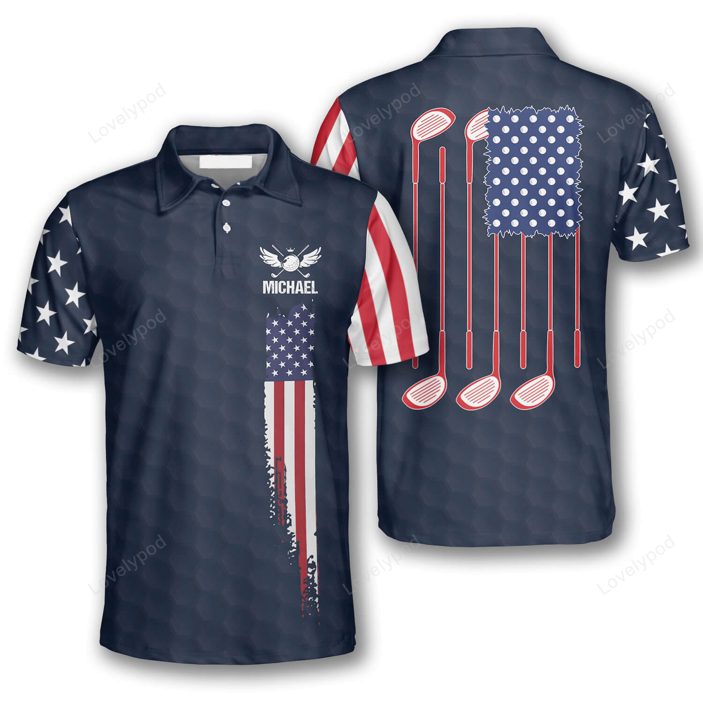 American flag navy custom golf polo shirts for men GY0068