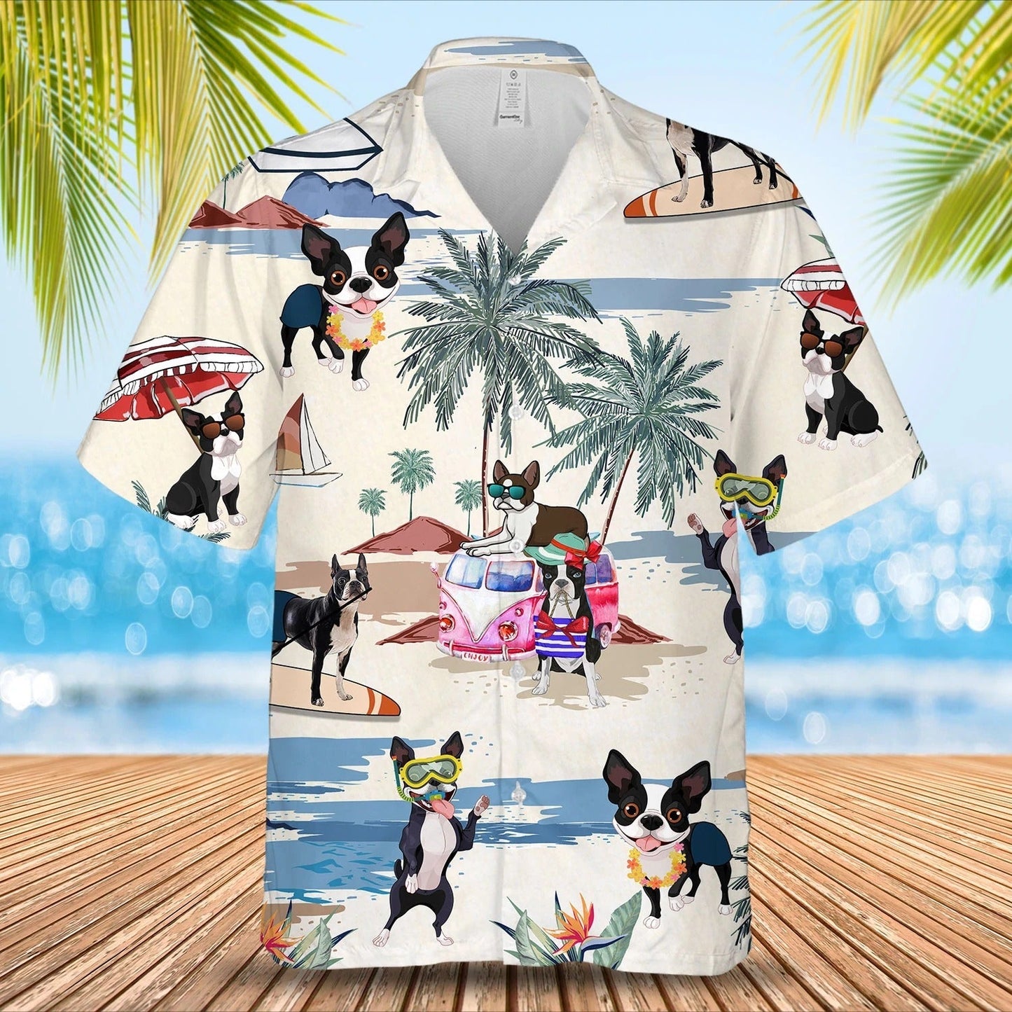 Bulldog, Boston Terrier Summer Beach Hawaiian Shirt, Dog Breed 3D Print On Hawaiian Aloha Shirt For Men And Woman HO4900