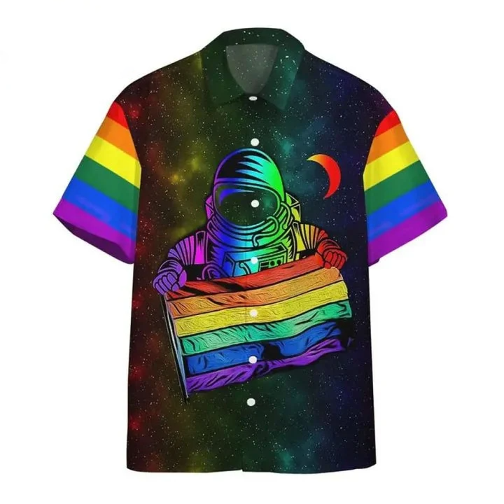 LGBT Aloha Hawaiian Shirts For Summer, Astronaut Colorful LGBT Rainbow Flag Galaxy Hawaiian Shirts HO3497