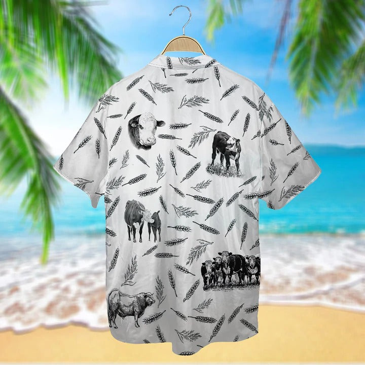 Hereford Cattle Pattern Hawaiian, Unisex Print Aloha Short Sleeve Casual Shirt, Gift For Cow Lover HO5072