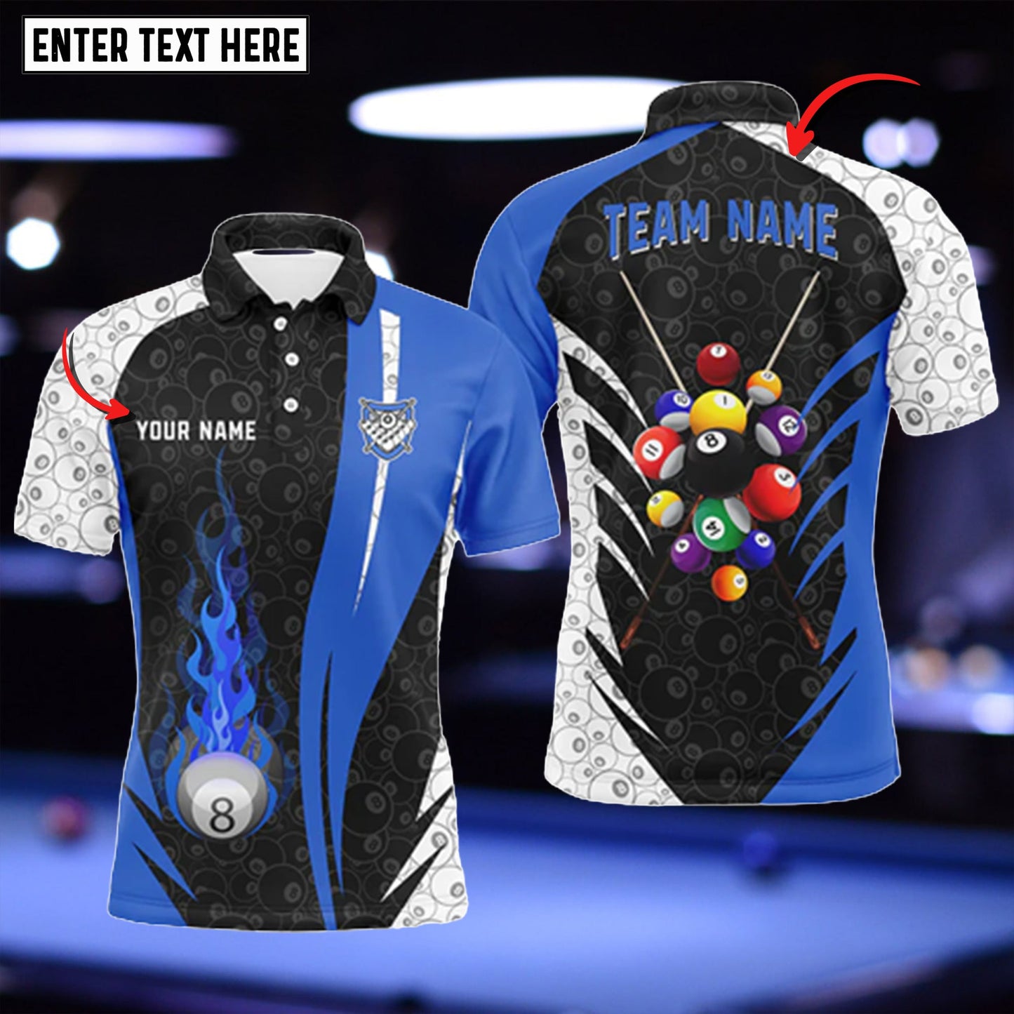 Lasfour 8 Ball Pattern Billiard Blue Personalized Name 3D Shirt BIA0552