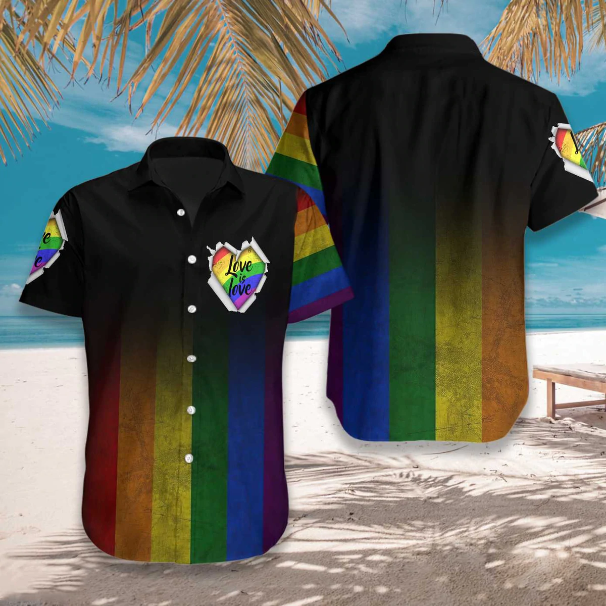 LGBT Aloha Hawaiian Shirts For Summer, Love Is Love Heart Colorful Rainbow LGBT Hawaiian Shirts HO3498
