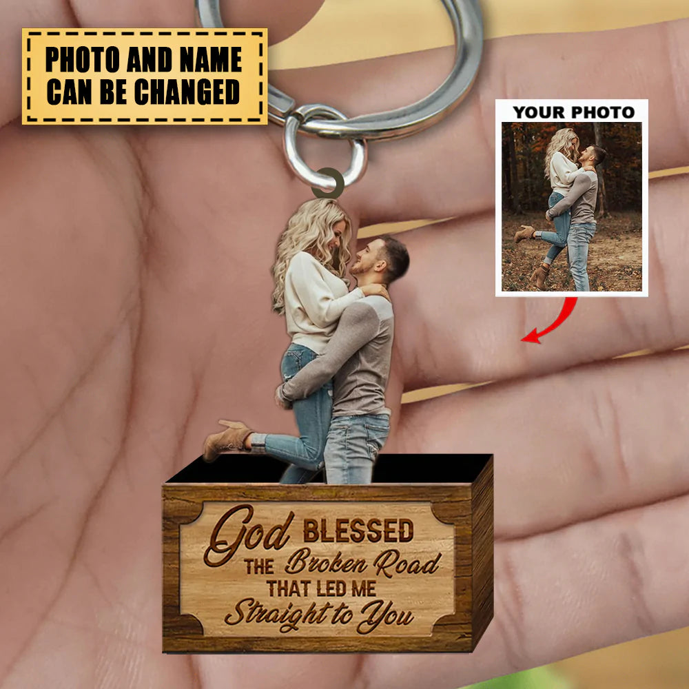 Personalized Acrylic Keychain - Gift For Couple - God Blessed The Broken Road Led Me Straight To You KO0026