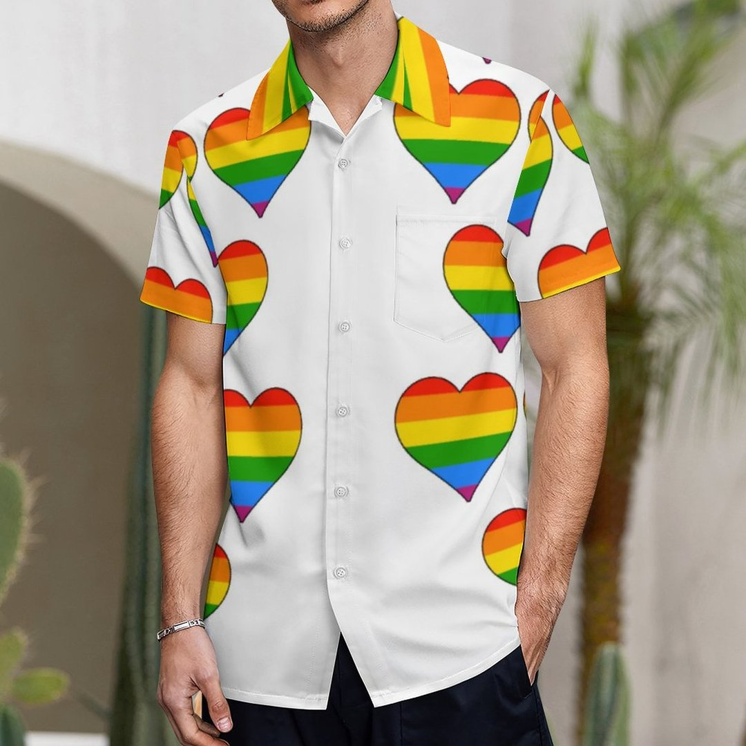 Lgbtq Rainbow Heart Gay Pride Cute Hawaiian Vintage Shirt Mens Button Down Plus Size Tropical Hawaii Beach Shirts HO4590