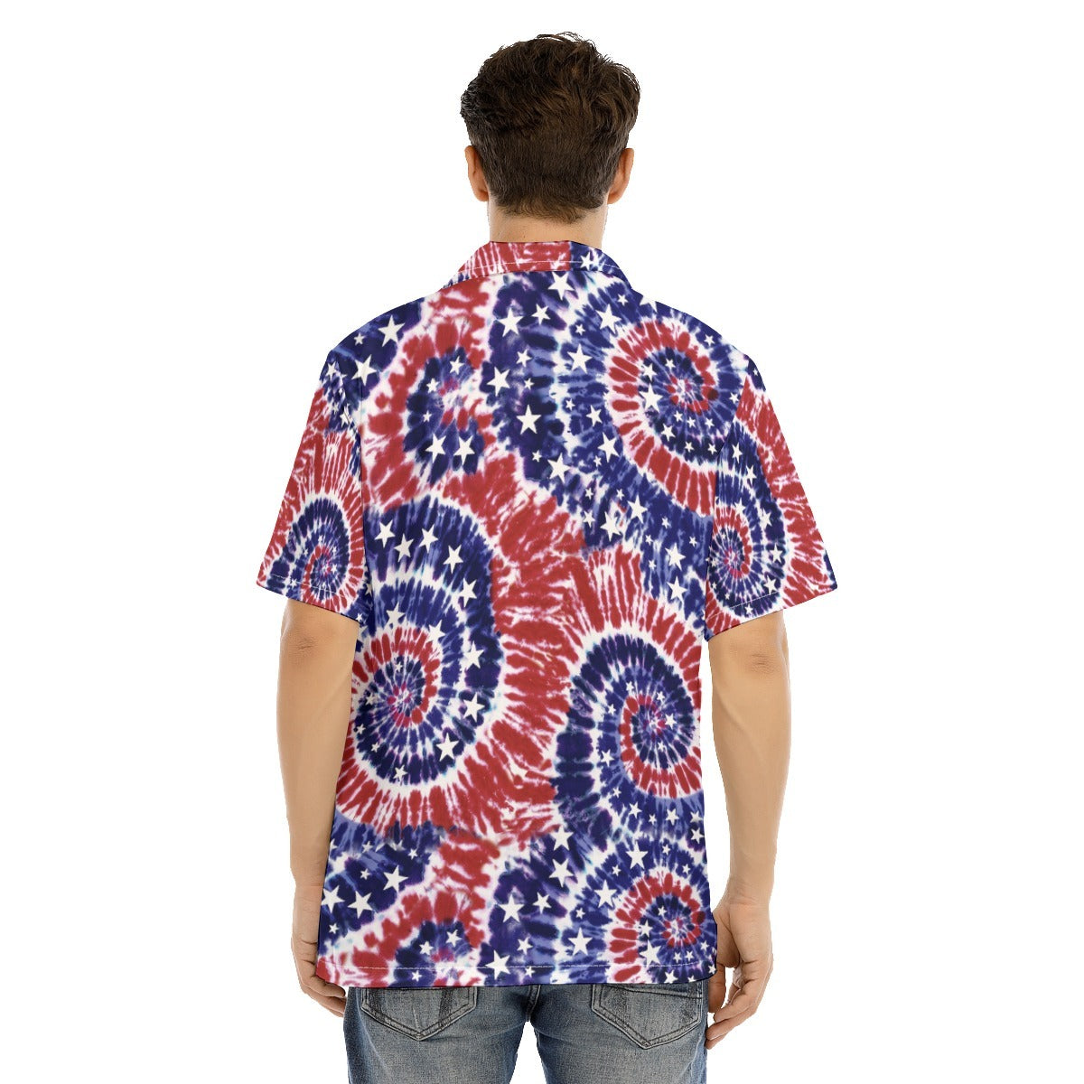 Hawaiian Camp Collar Short Sleeve Button-Down Shirt Tie Dye Swirls Usa HO4969