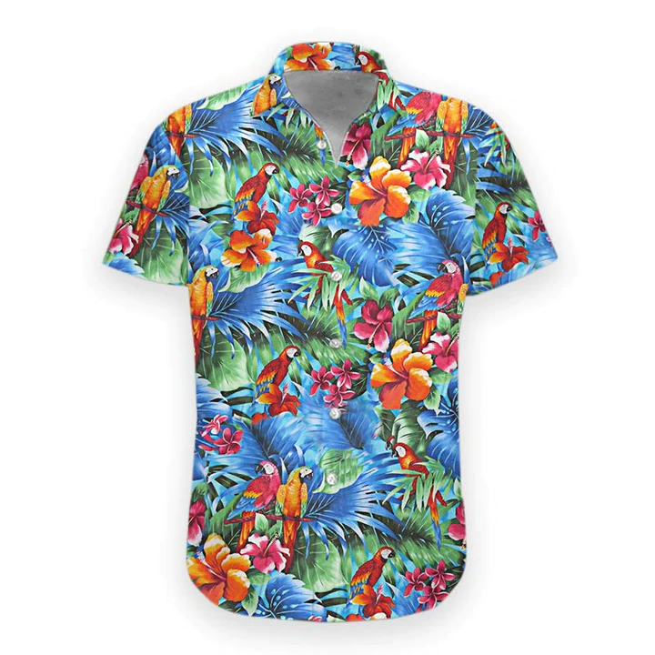 Summer Parrot Hawaiian shirt, Mens Hawaiian Aloha Beach Shirt, Hawaiian Shirts for Men HO1086