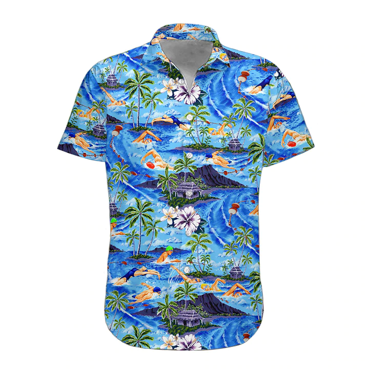 Men's Hawaiian Shirt, Swimming Hawaii Shirt, Hawaiian Shirts for Men Short Sleeve Aloha Beach Shirt HO1094