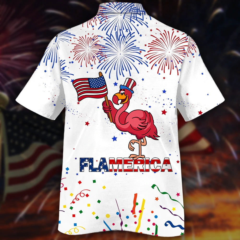 3D All Over Print Flamingo Hawaiian Shirts For Men And Woman, Happy Independence'S Day Flamerica Aloha Beach Shirt HO4796