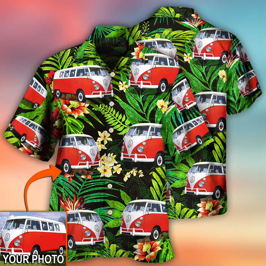 Hippie Van Volkswagen Camper Van Tropical Flower Custom Photo - Hawaiian Shirt - Lasfour HO4217