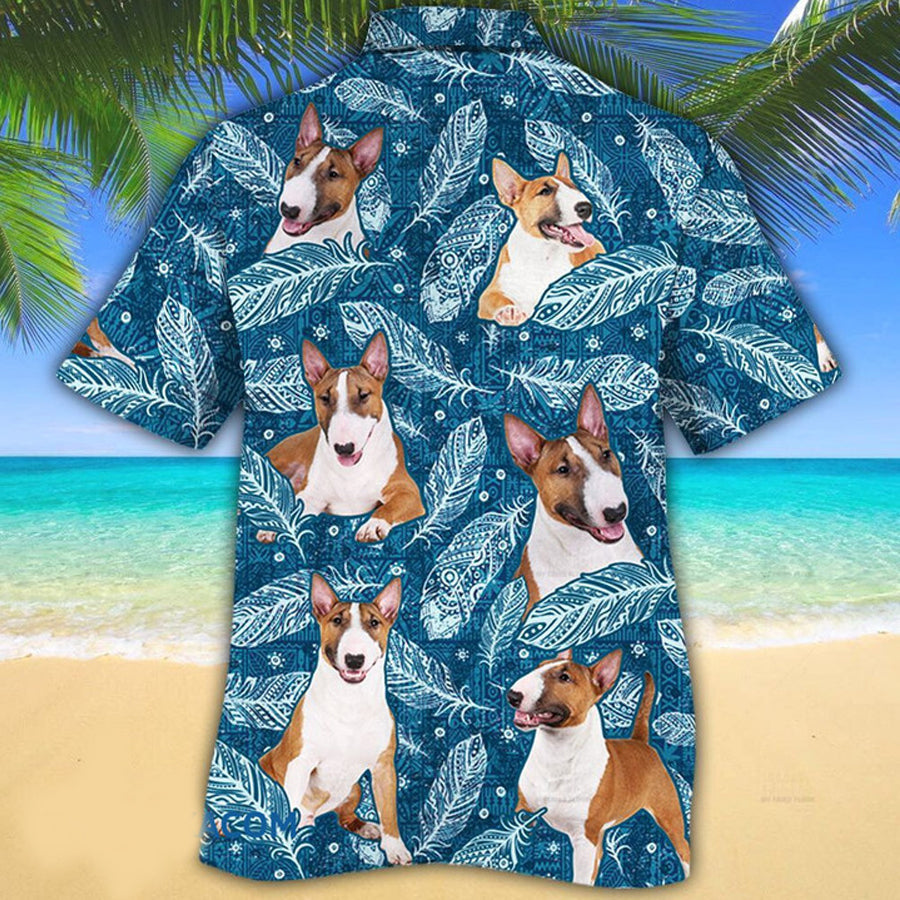 Miniature Bull Terrier Dog Lovers Blue Feather Hawaii Hawaiian Shirt HO2251