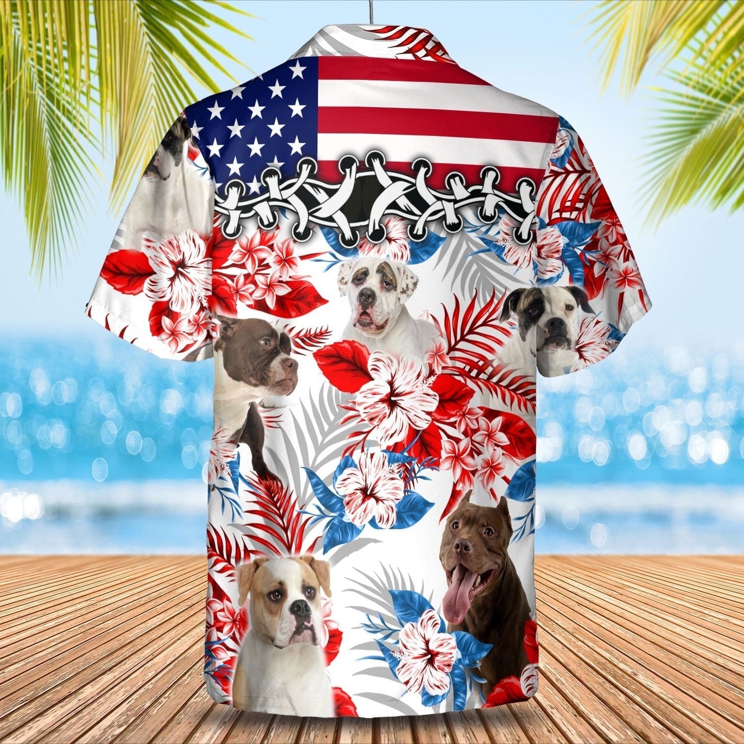 American Bulldog Hawaiian Shirs, 3D All Over Printed Floral And Dog In Hawaii Aloha Beach Shirt HO4925