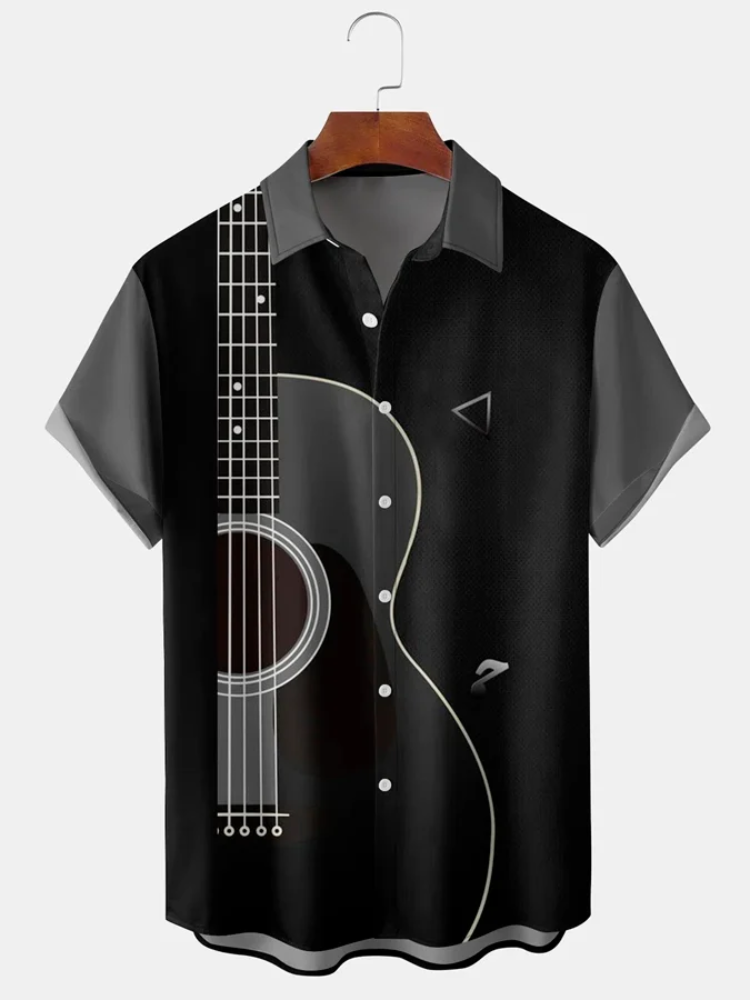 Men's Music Guitar Print Loose Casual hawaiian Shirt, Guitar lover gifts HO0120