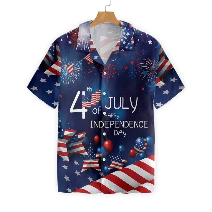 4th Of July Watercolor Hawaiian Shirt, American Flag Fireworks Hawaiian Shirt HO0196